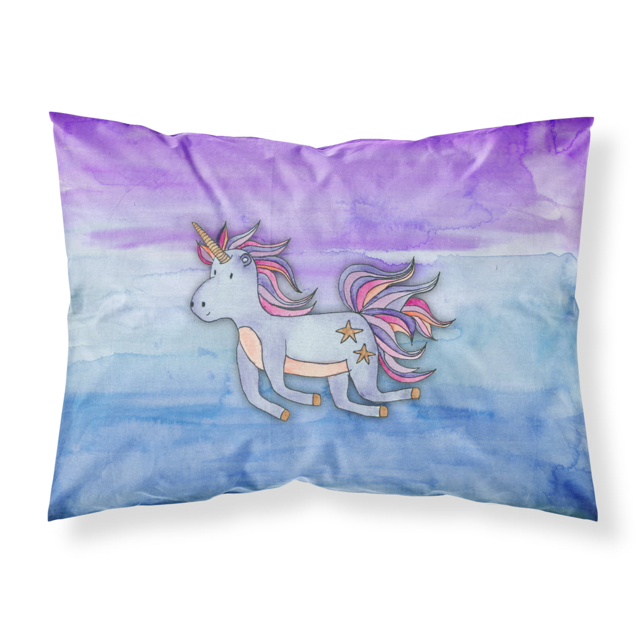 Picture of Carolines Treasures BB7433PILLOWCASE Blue Unicorn Watercolor Fabric Standard Pillowcase