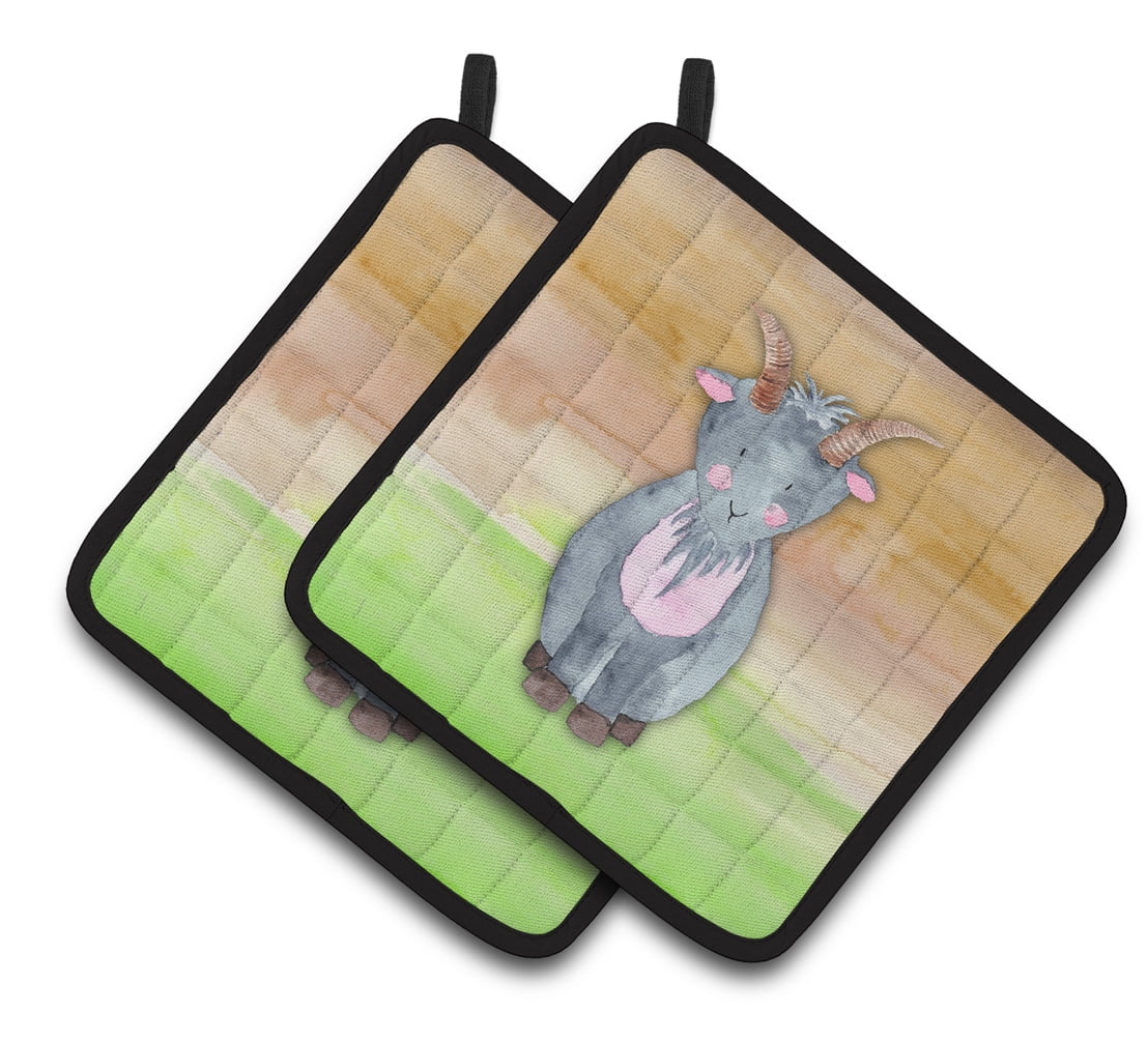 Goat Watercolor Pair of Pot Holders