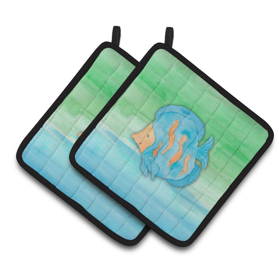 Blue Fish Watercolor Pair of Pot Holders