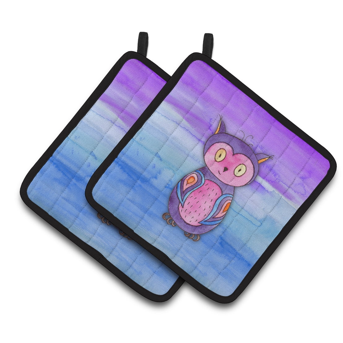 Pink & Purple Owl Watercolor Pair of Pot Holders