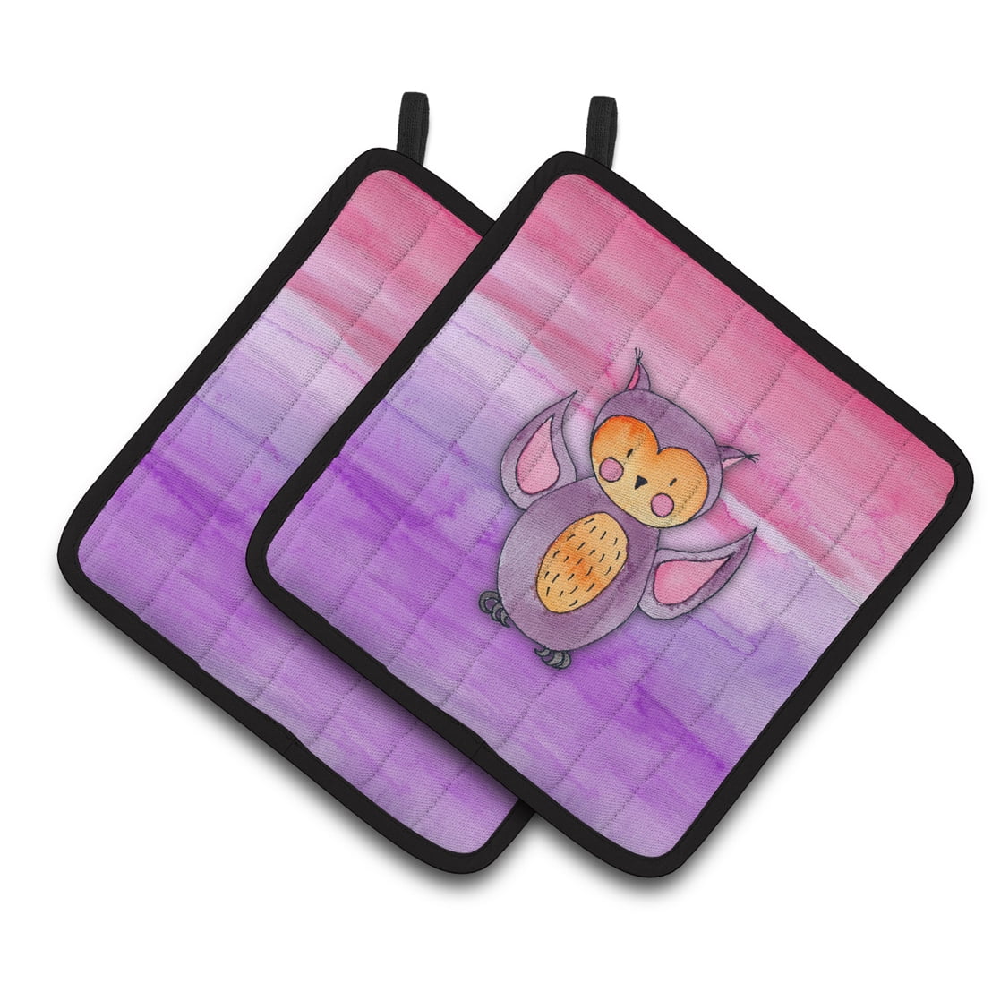 BB7428PTHD Pink & Purple Owl Watercolor Pair of Pot Holders