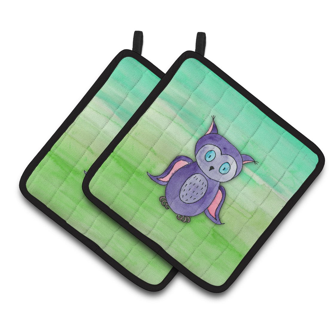 Purple Owl Watercolor Pair of Pot Holders