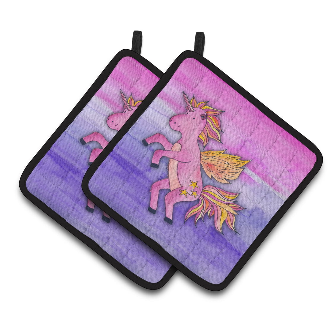 Pink Unicorn Watercolor Pair of Pot Holders