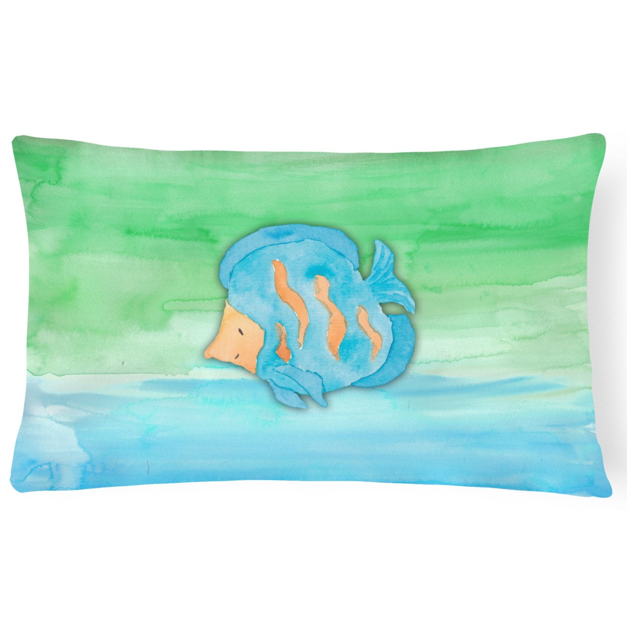 Blue Fish Watercolor Canvas Fabric Decorative Pillow