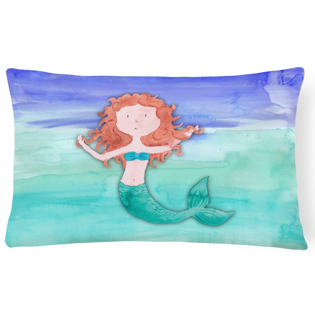 BB7421PW1216 Ginger Mermaid Watercolor Canvas Fabric Decorative Pillow