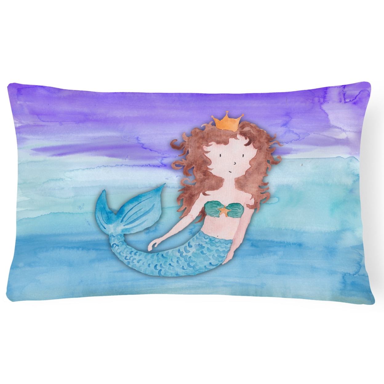 Picture of Carolines Treasures BB7422PW1216 Brunette Mermaid Watercolor Canvas Fabric Decorative Pillow