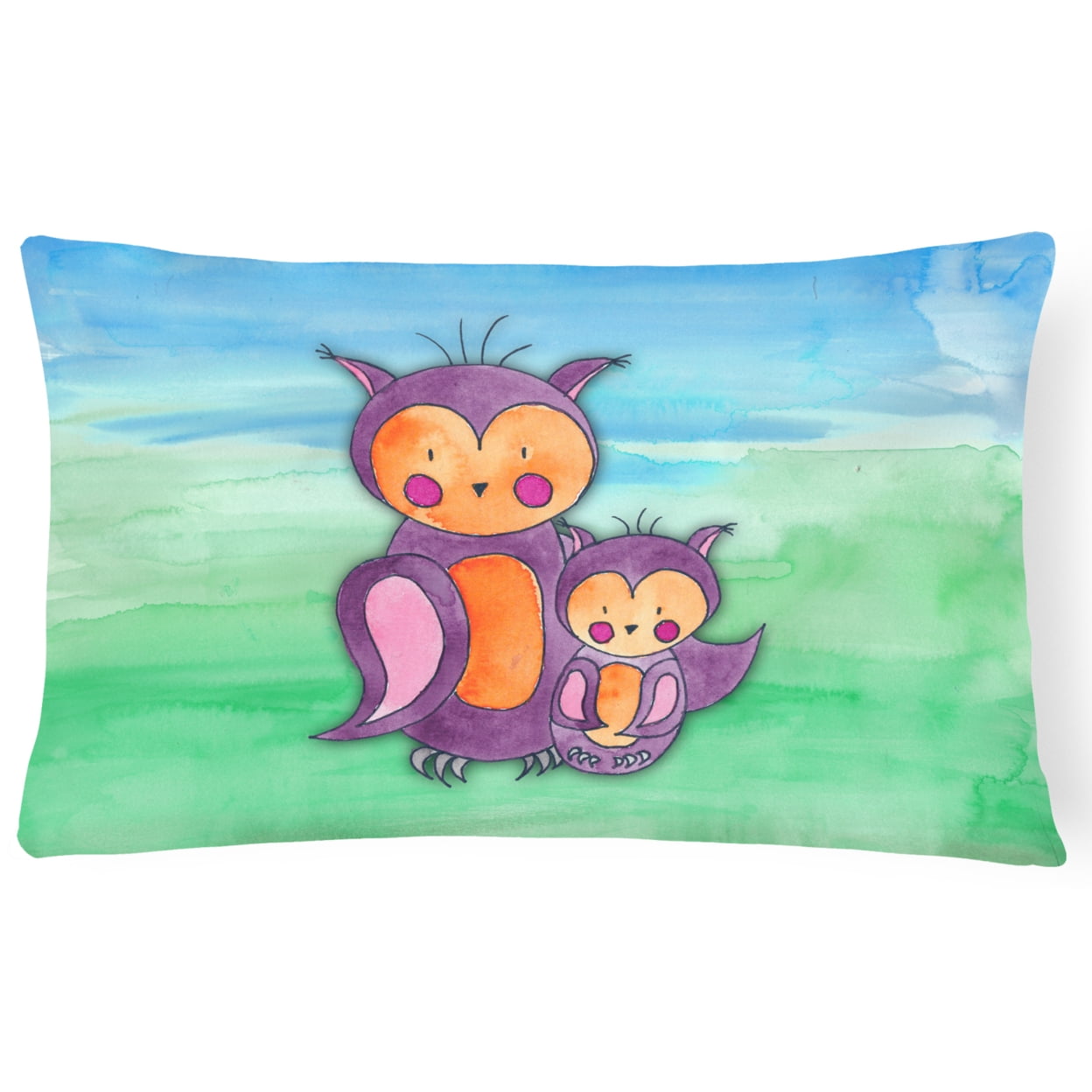 Momma & Baby Owl Watercolor Canvas Fabric Decorative Pillow