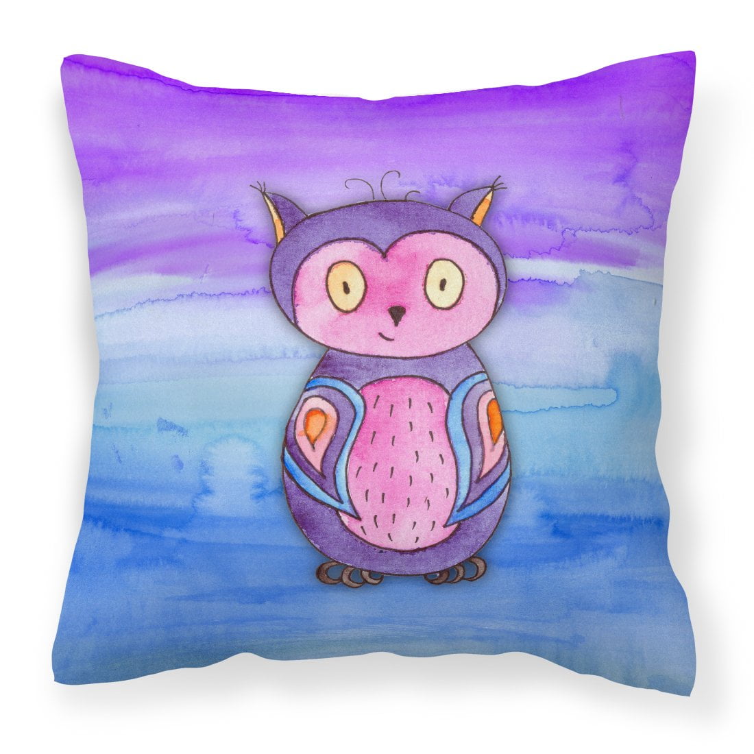 Pink & Purple Owl Watercolor Fabric Decorative Pillow
