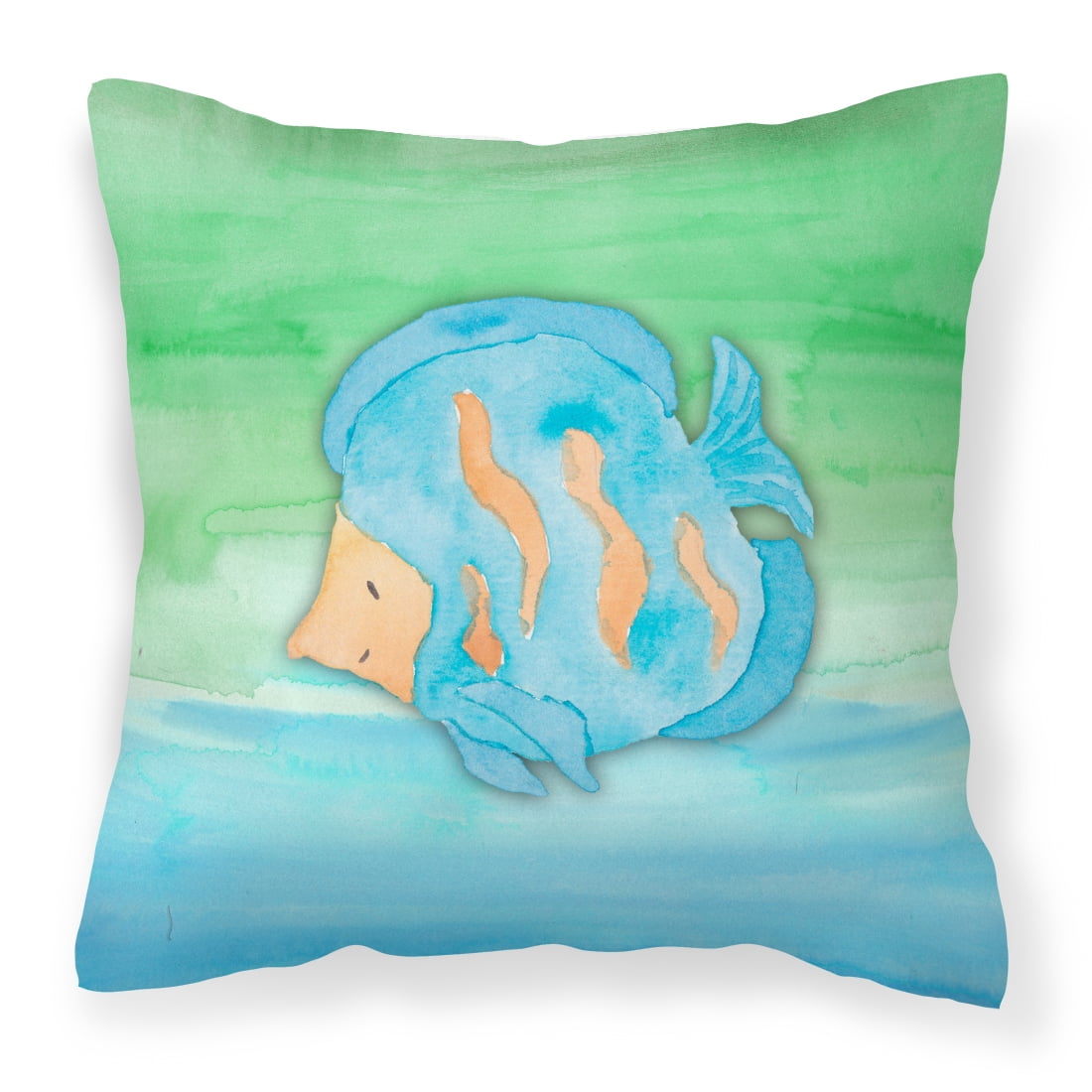 Blue Fish Watercolor Fabric Decorative Pillow