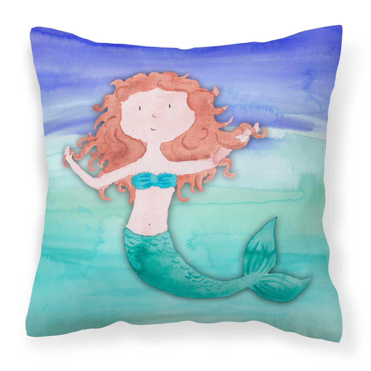 BB7421PW1818 Ginger Mermaid Watercolor Fabric Decorative Pillow