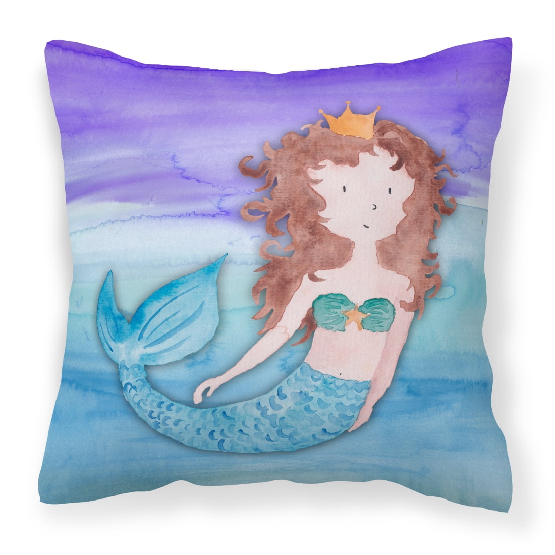 Brunette Mermaid Watercolor Fabric Decorative Pillow