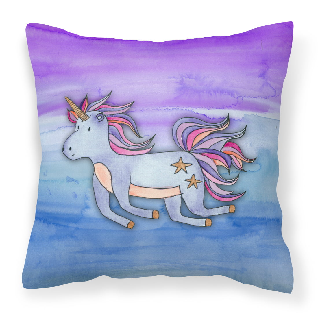 Blue Unicorn Watercolor Fabric Decorative Pillow
