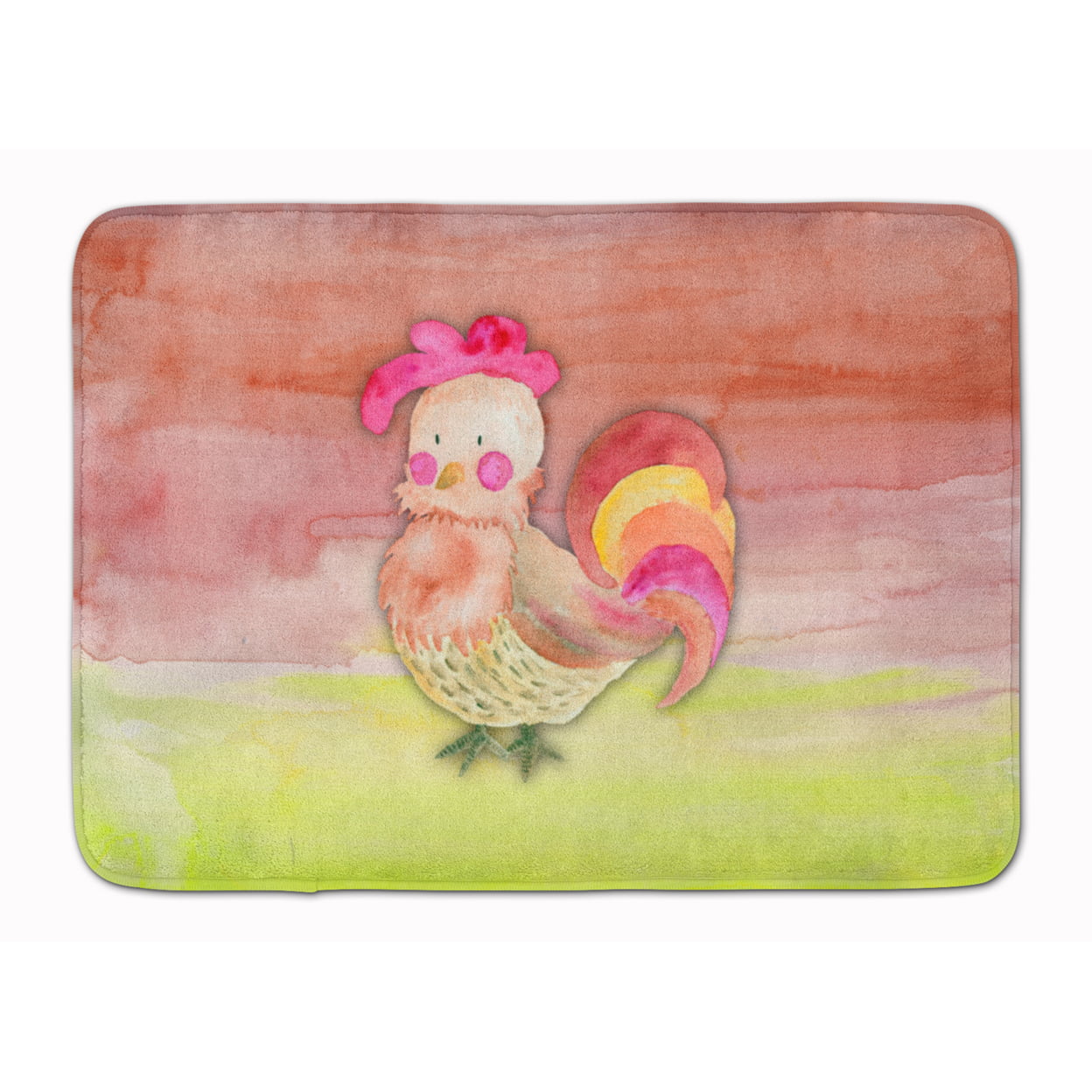 BB7417RUG Rooster Watercolor Machine Washable Memory Foam Mat