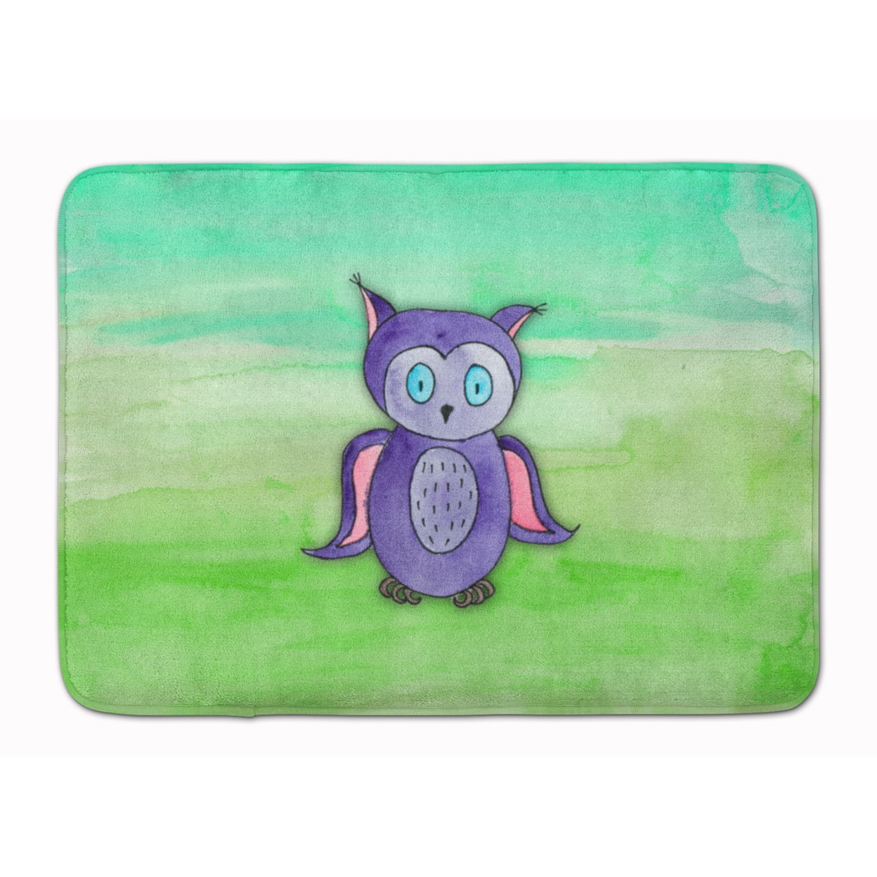 BB7429RUG Purple Owl Watercolor Machine Washable Memory Foam Mat