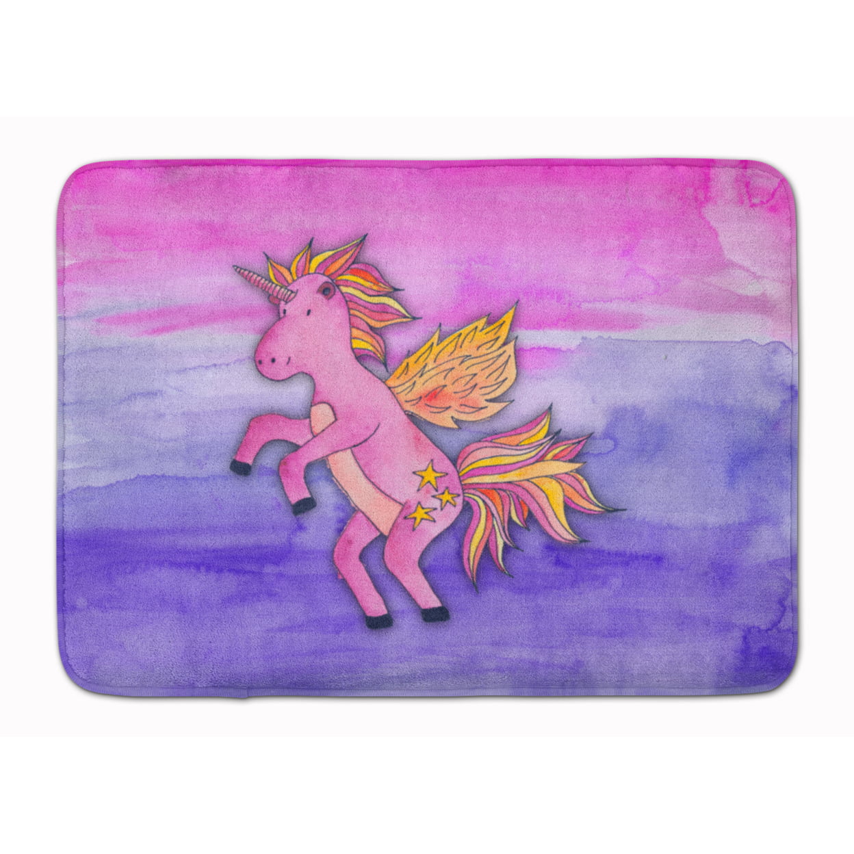 BB7432RUG Pink Unicorn Watercolor Machine Washable Memory Foam Mat