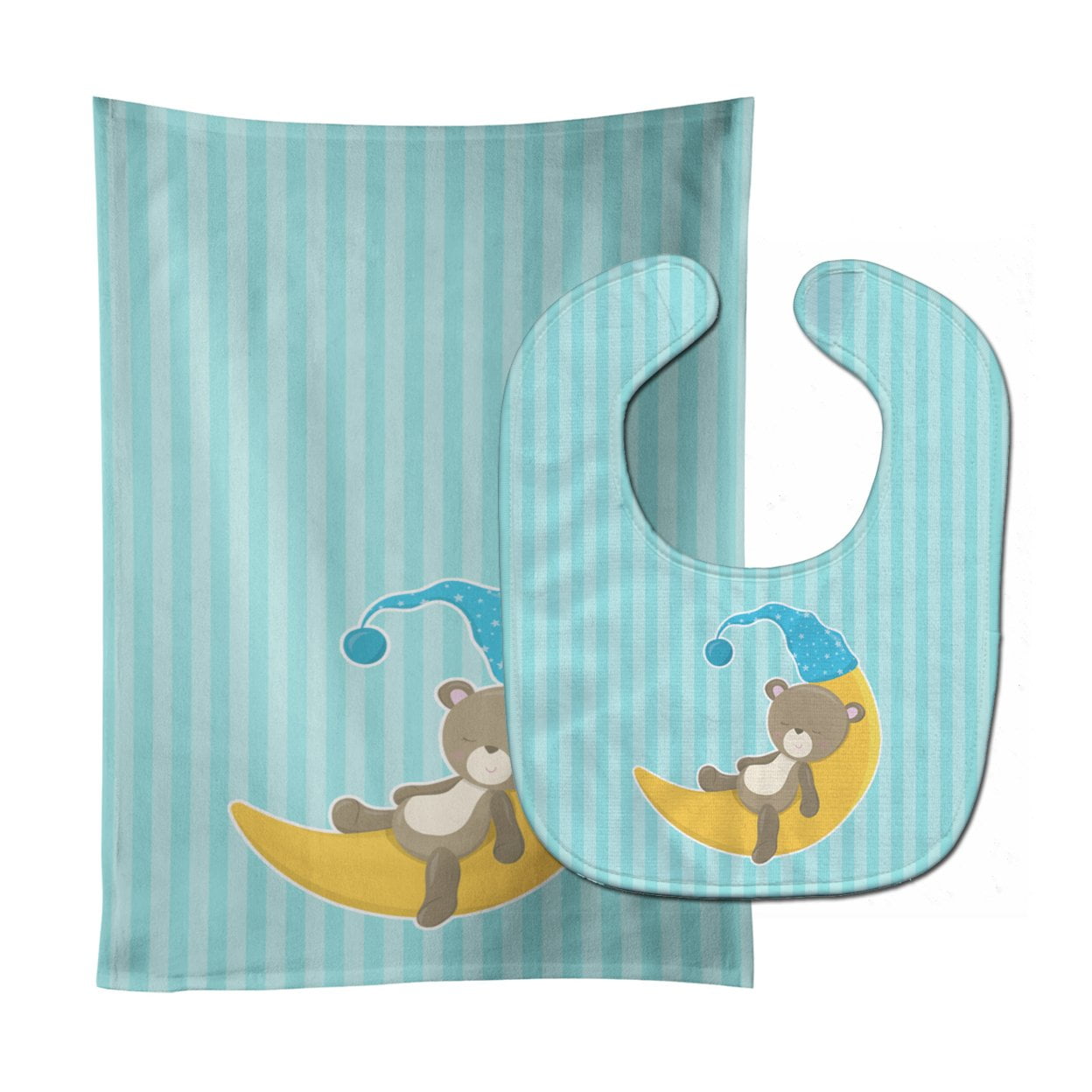 Baby Boy Bear on Moon Baby Bib & Burp Cloth