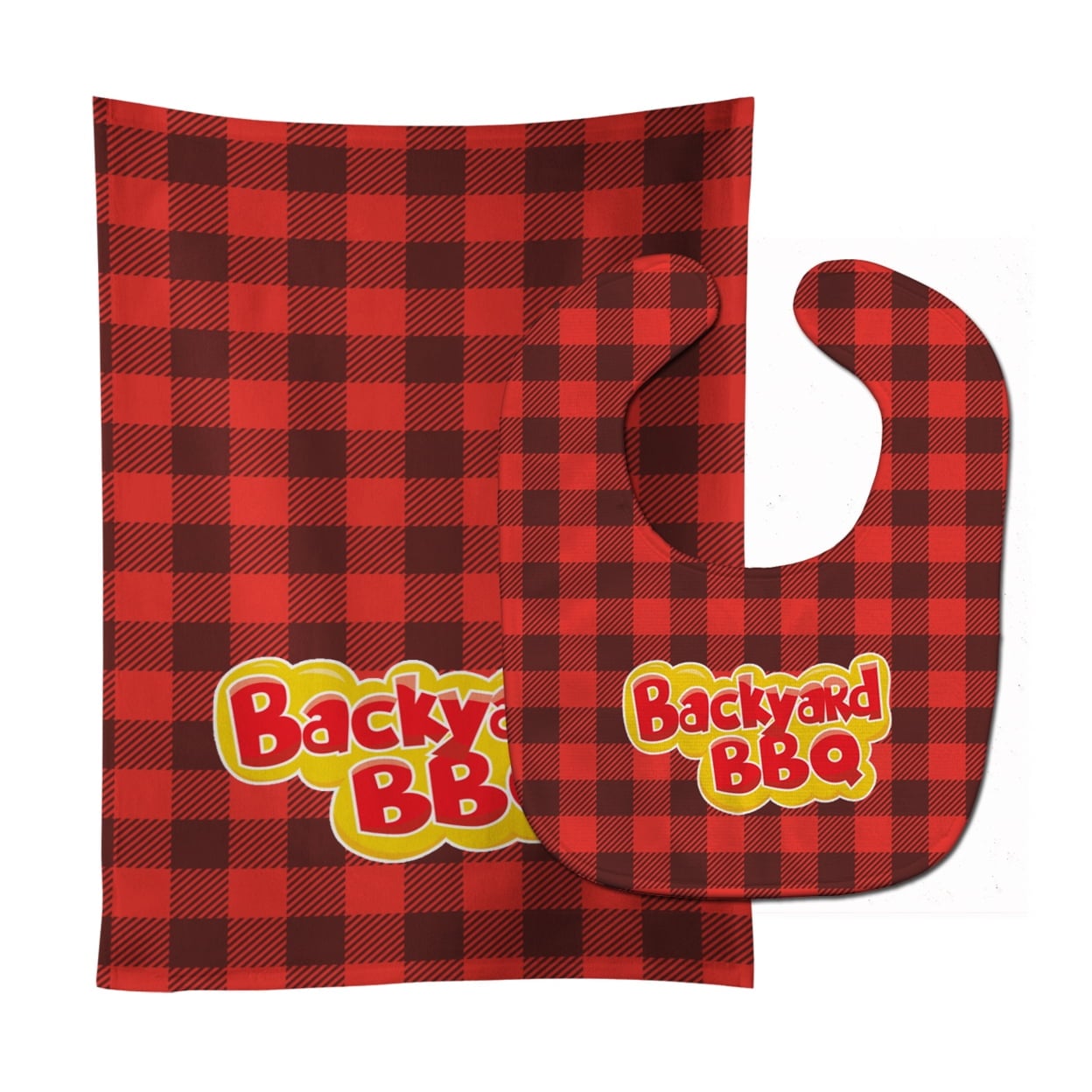 Backyard BBQ on Plaid Baby Bib & Burp Cloth