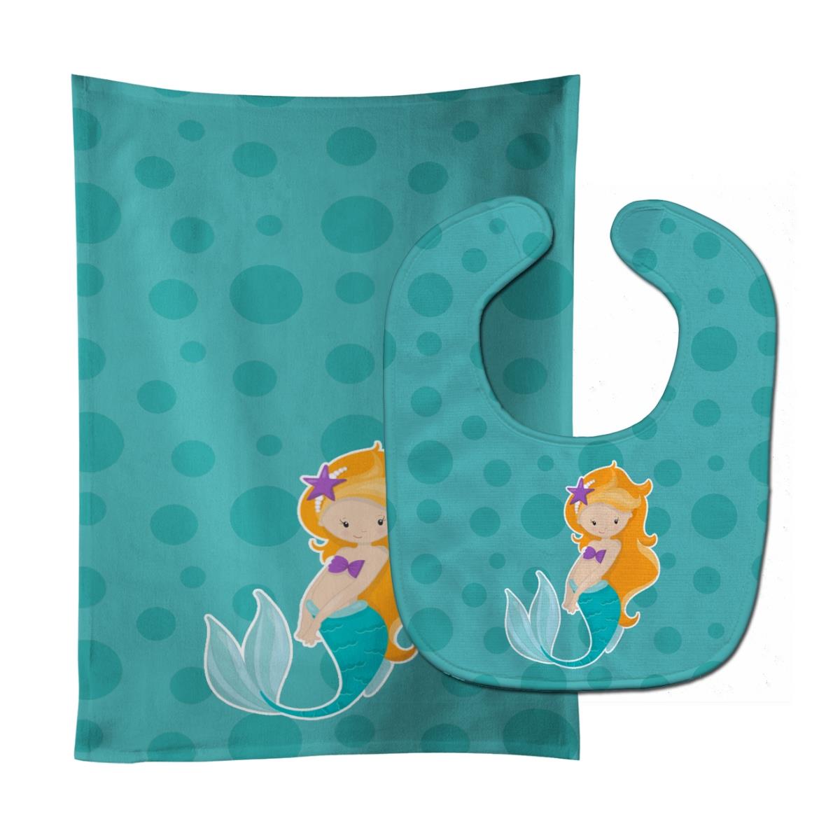 BB8823STBU Beach Mermaid Ginger Baby Bib & Burp Cloth
