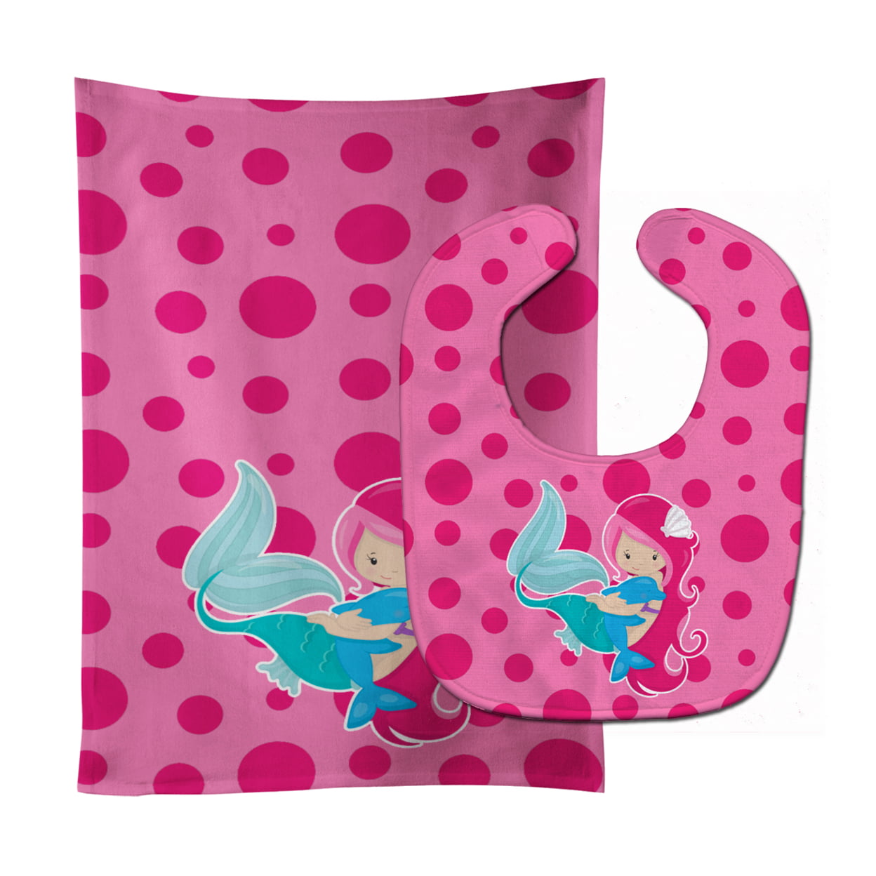 Beach Mermaid Pink Baby Bib & Burp Cloth