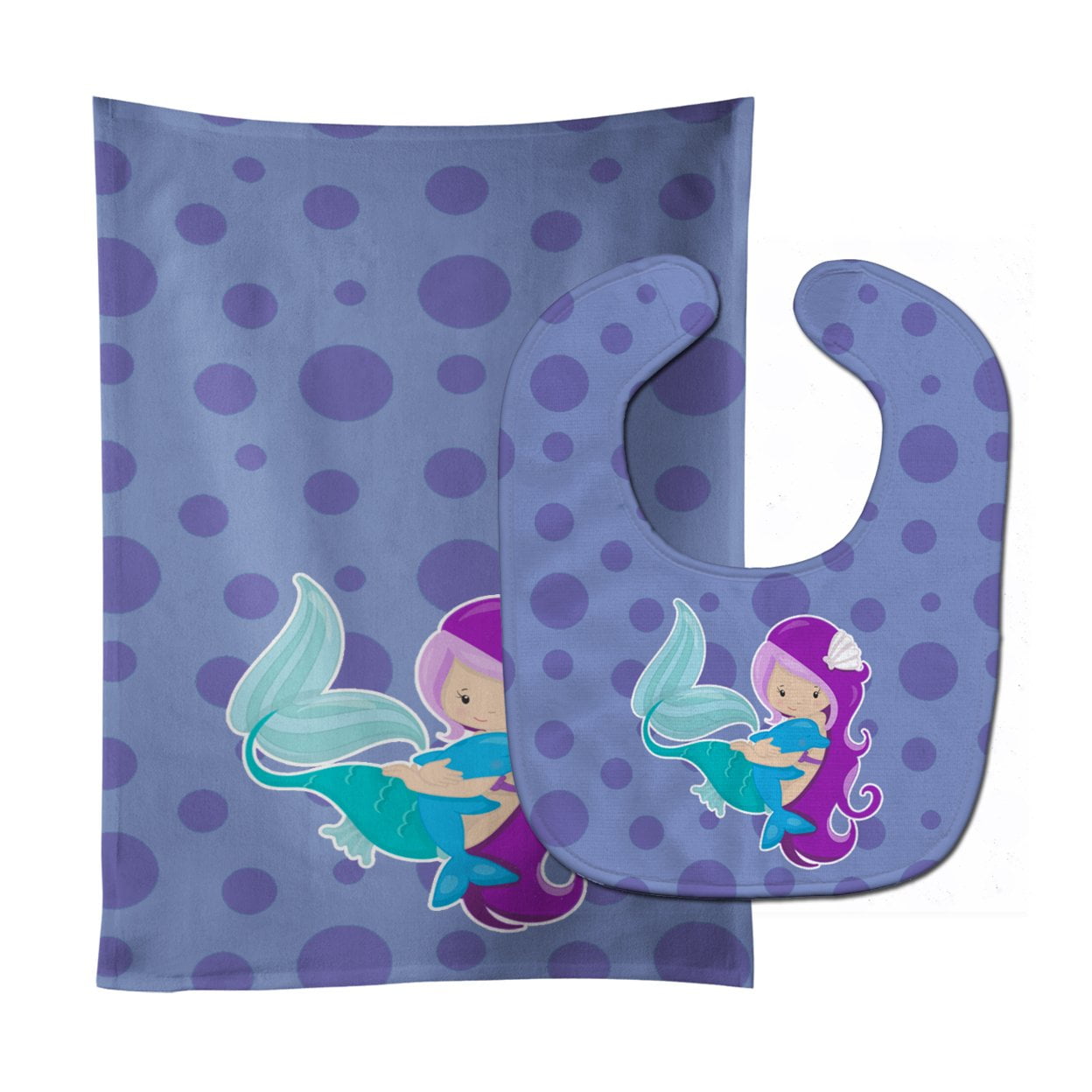Beach Mermaid Purple Baby Bib & Burp Cloth