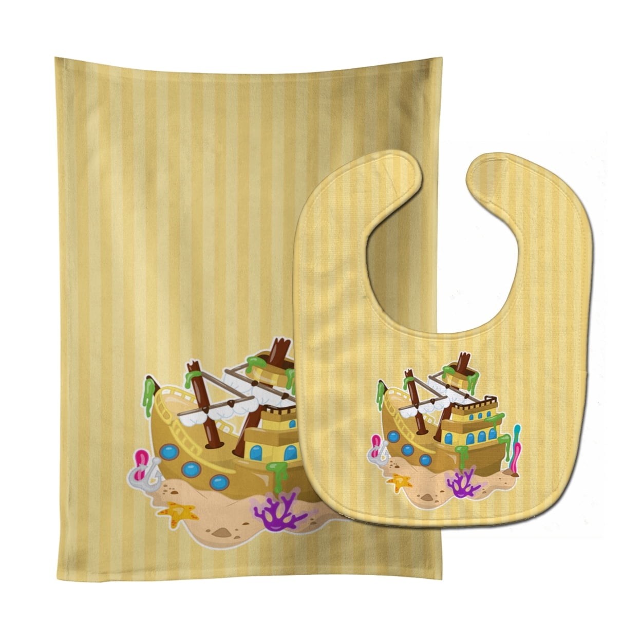 Beach Pirate Ship Baby Bib & Burp Cloth