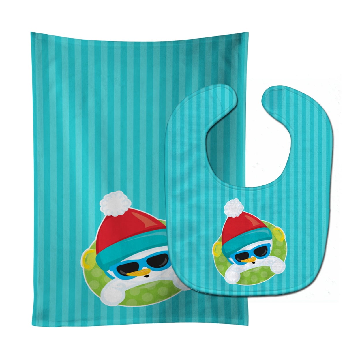 Beach Snowman Baby Bib & Burp Cloth