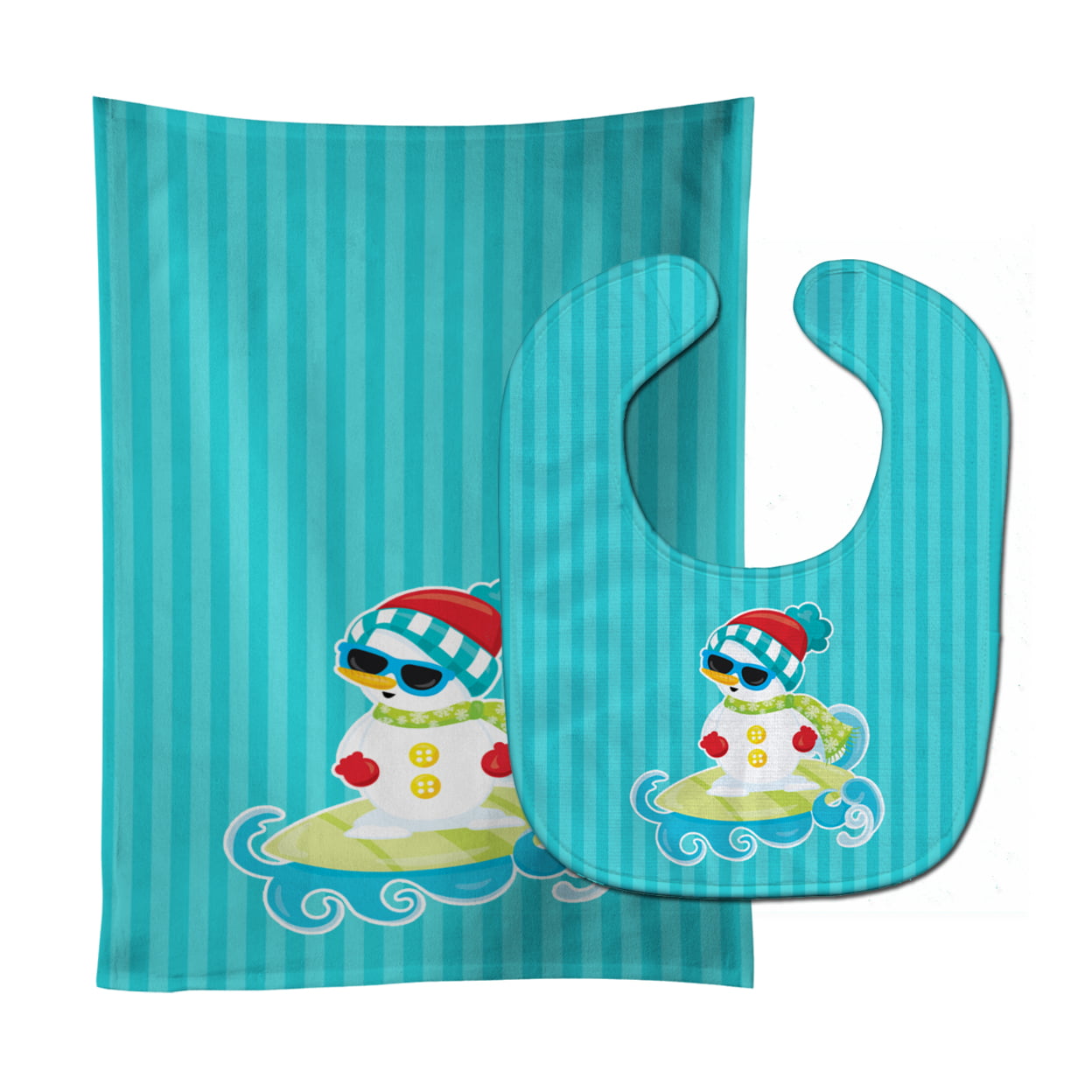Beach Snowman Surfer No.2 Baby Bib & Burp Cloth