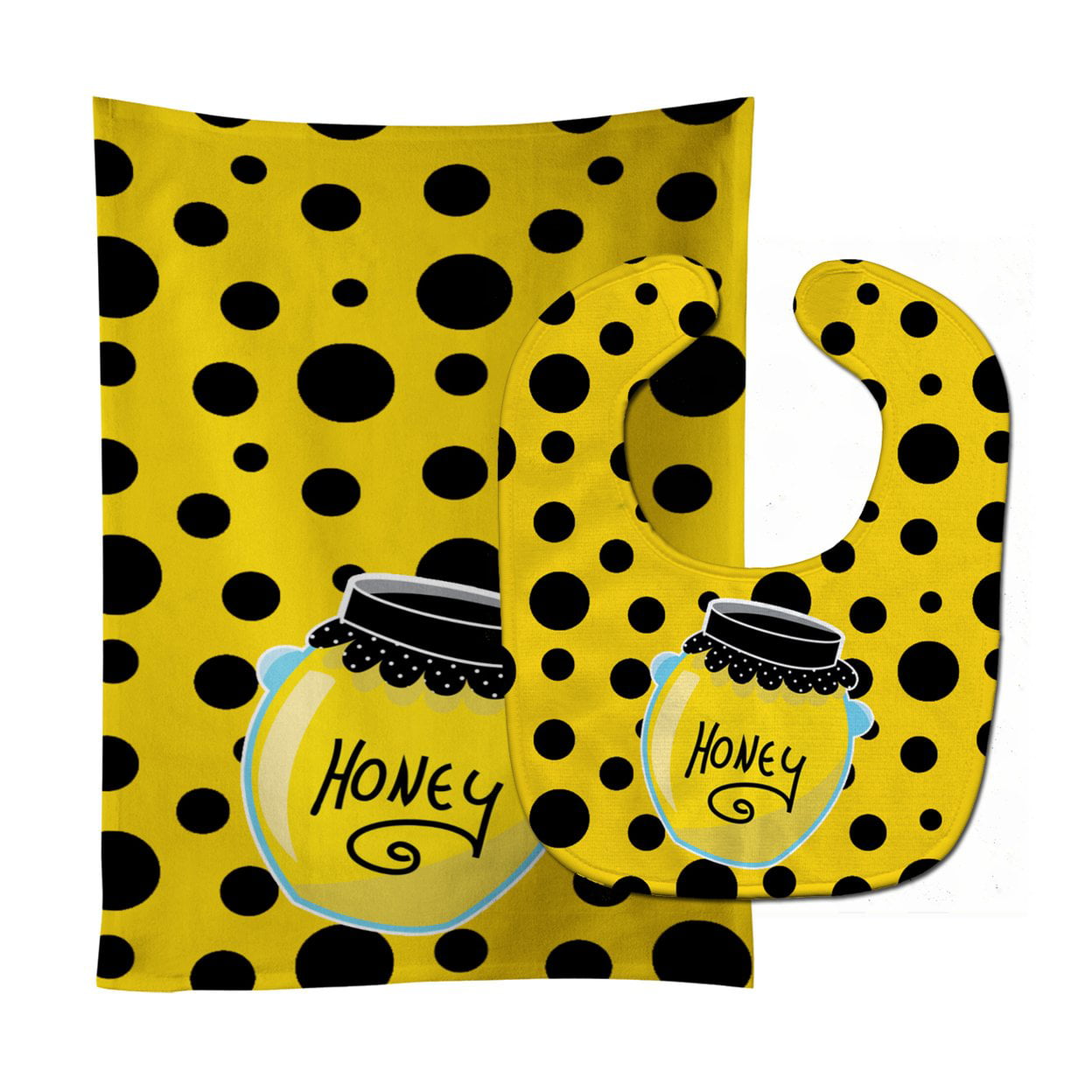 Bee Honey Jar on Polkadots Baby Bib & Burp Cloth