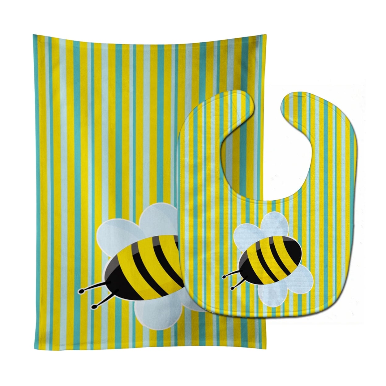 Bee on Stripes Baby Bib & Burp Cloth