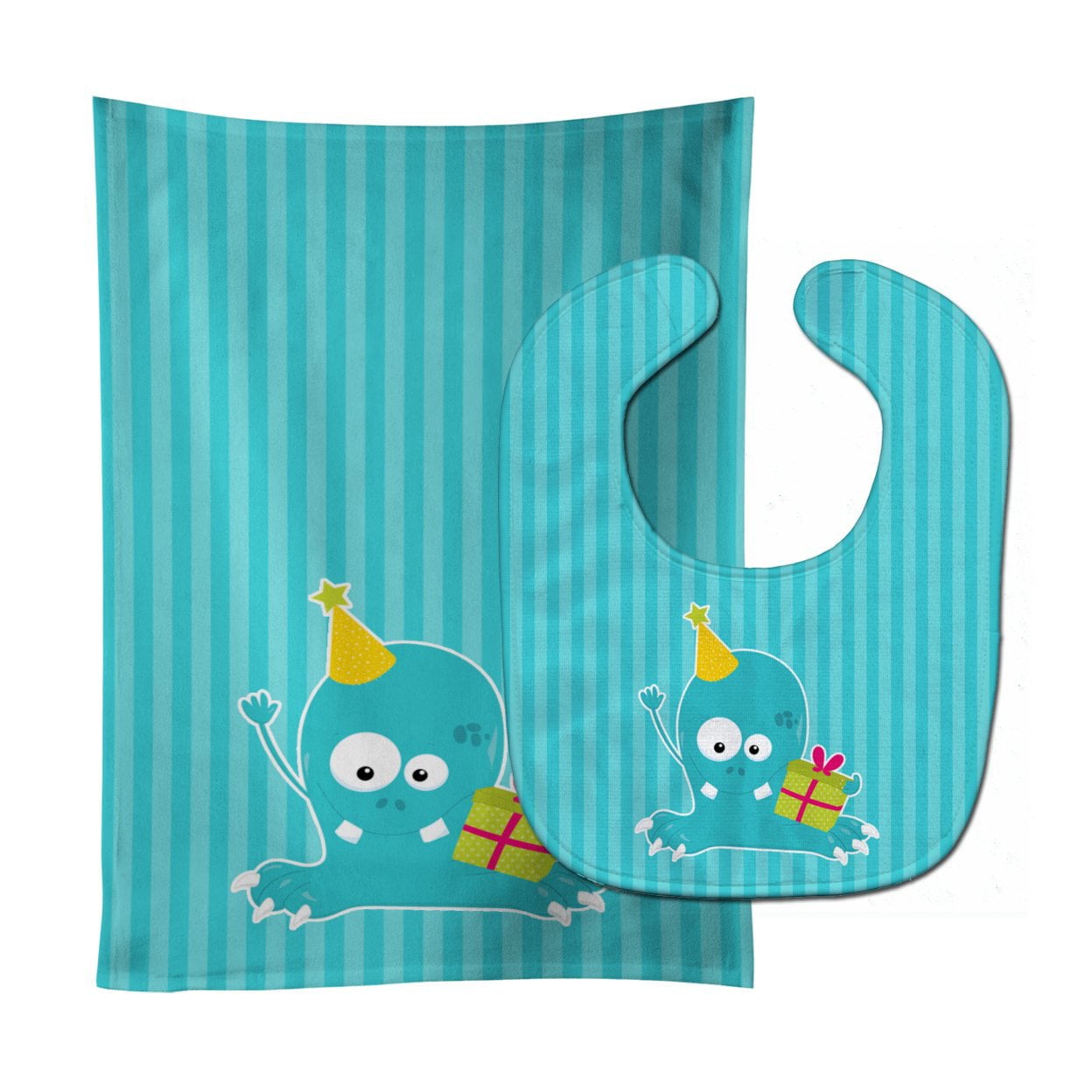 Birthday Monster Blue Baby Bib & Burp Cloth