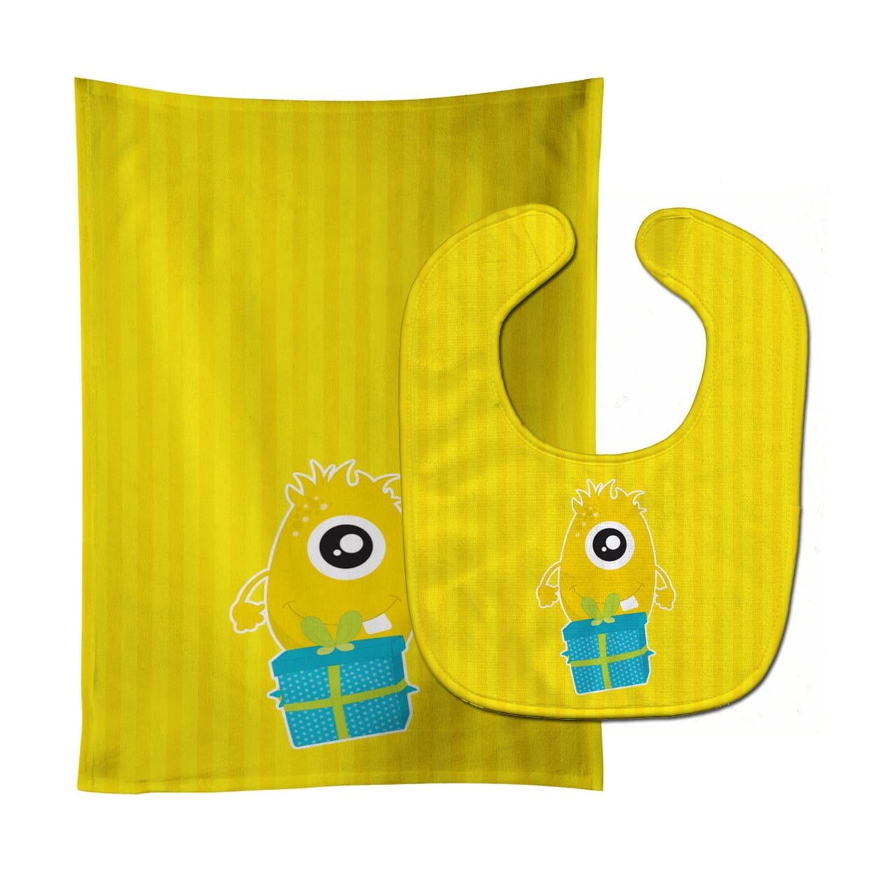 Birthday Monster With Present Baby Bib & Burp Cloth