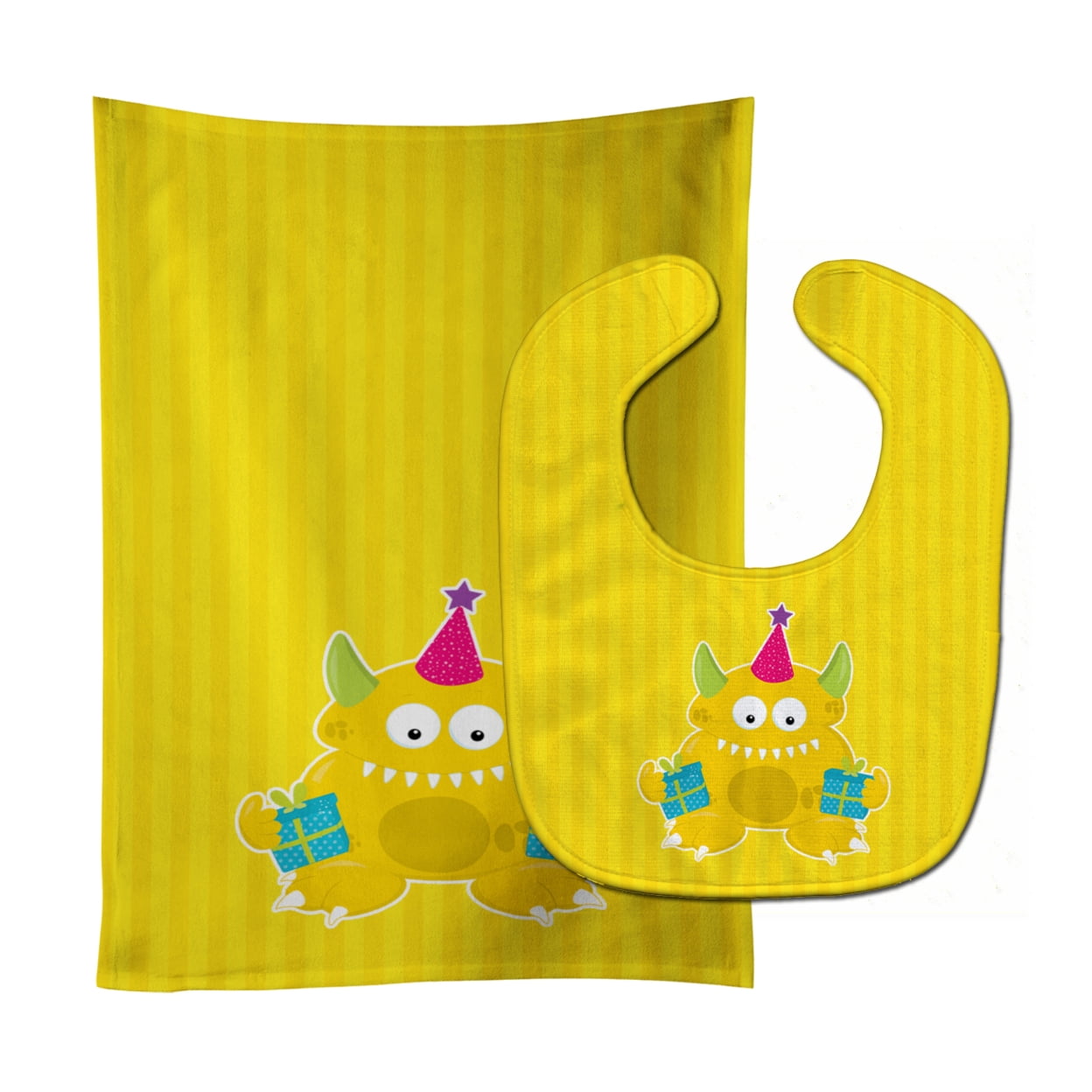 Birthday Monster Yellow Baby Bib & Burp Cloth