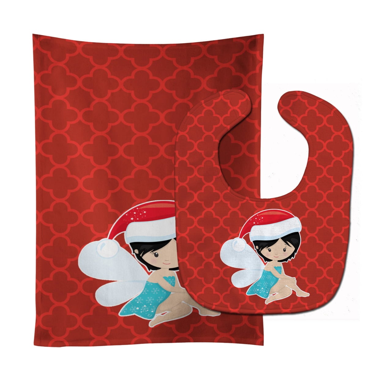 Black Haired Fairy Baby Bib & Burp Cloth
