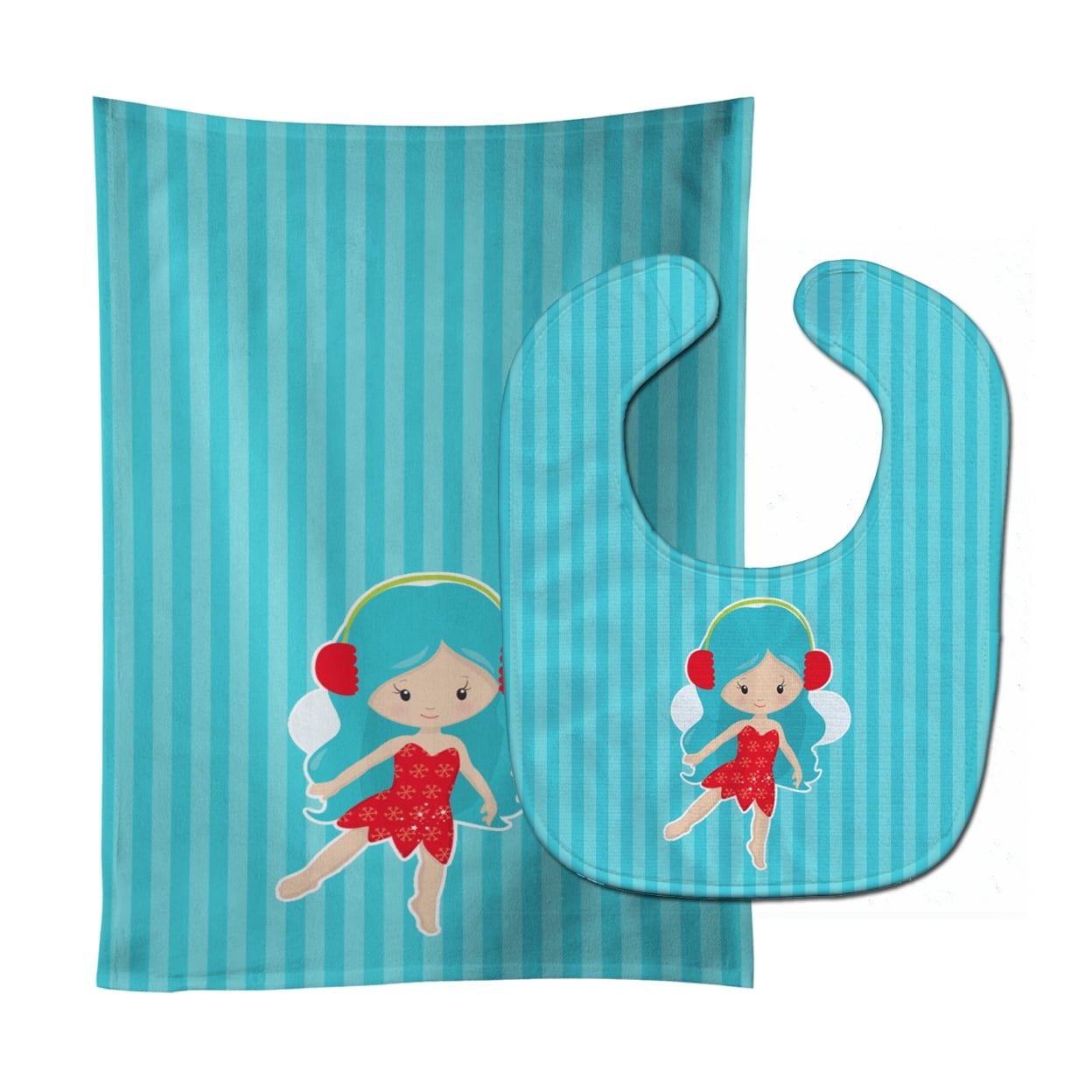 Blue Haired Fairy Baby Bib & Burp Cloth