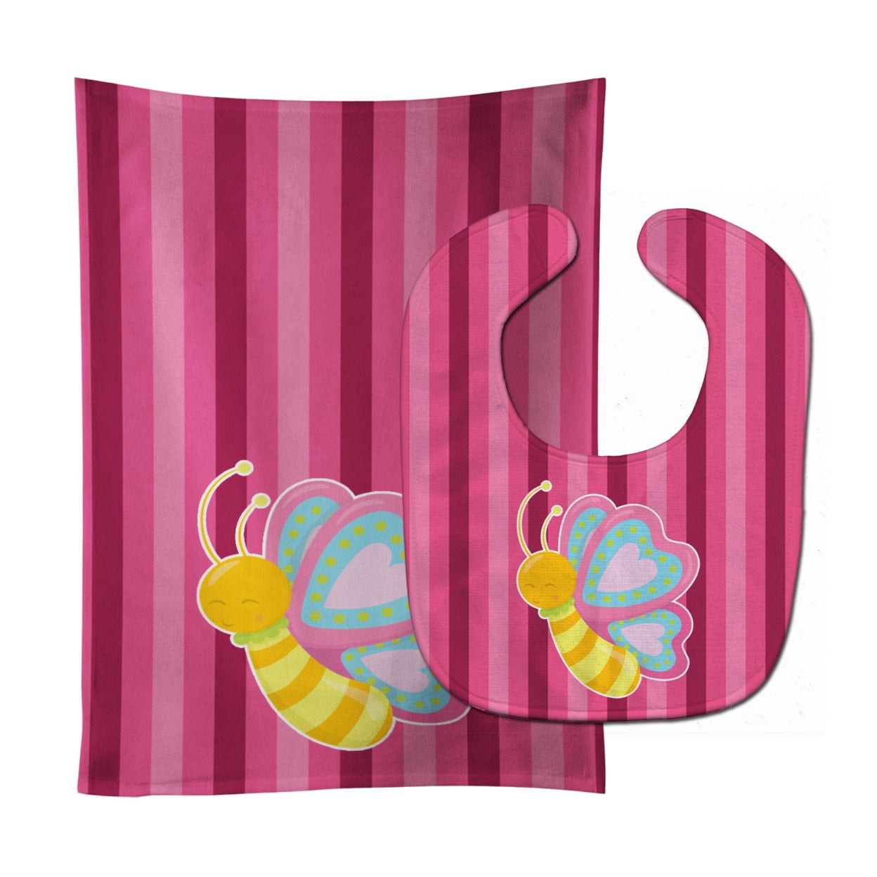 Butterfly Pink Baby Bib & Burp Cloth