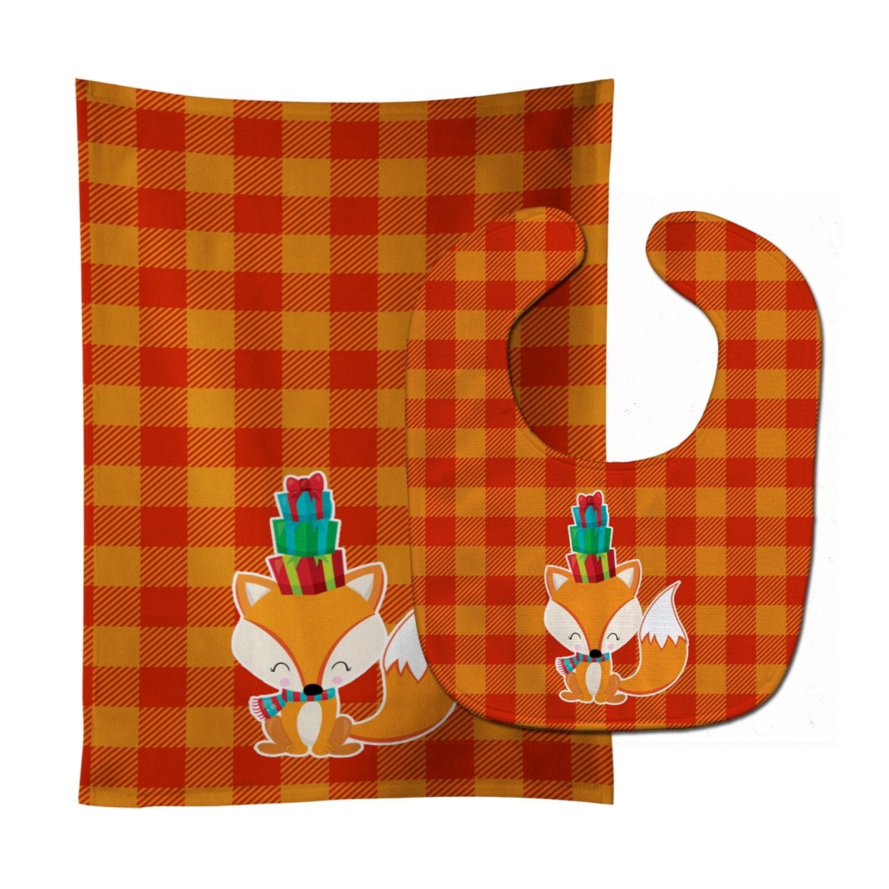 Christmas Fox Baby Bib & Burp Cloth
