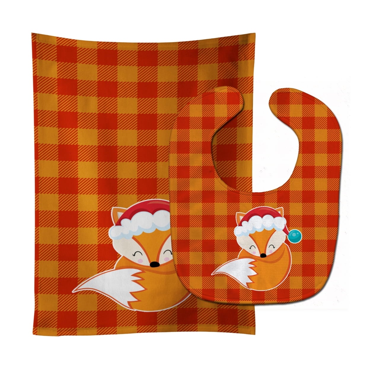 Christmas Fox No.3 Baby Bib & Burp Cloth