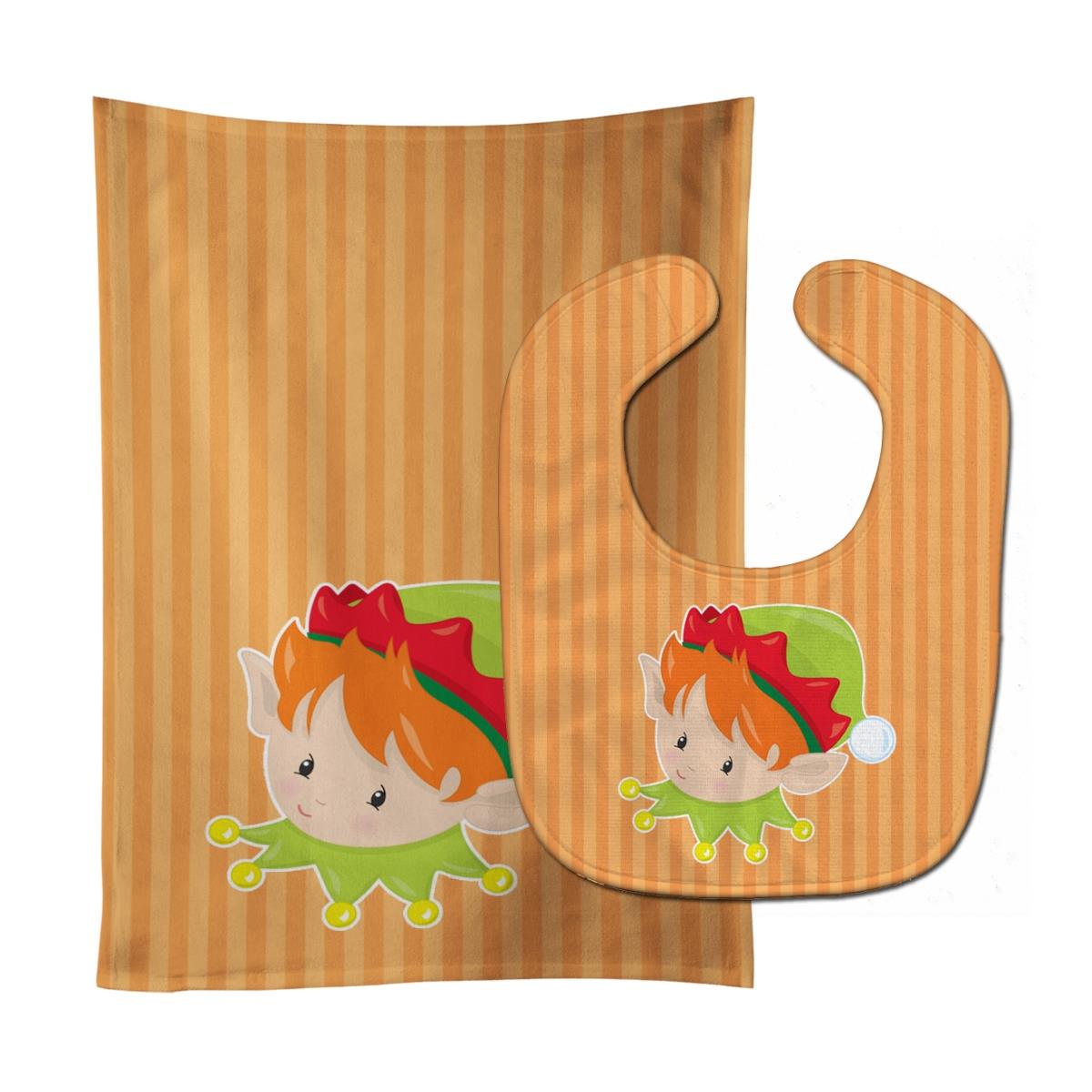 BB8668STBU Christmas Ginger Boy Elf Baby Bib & Burp Cloth