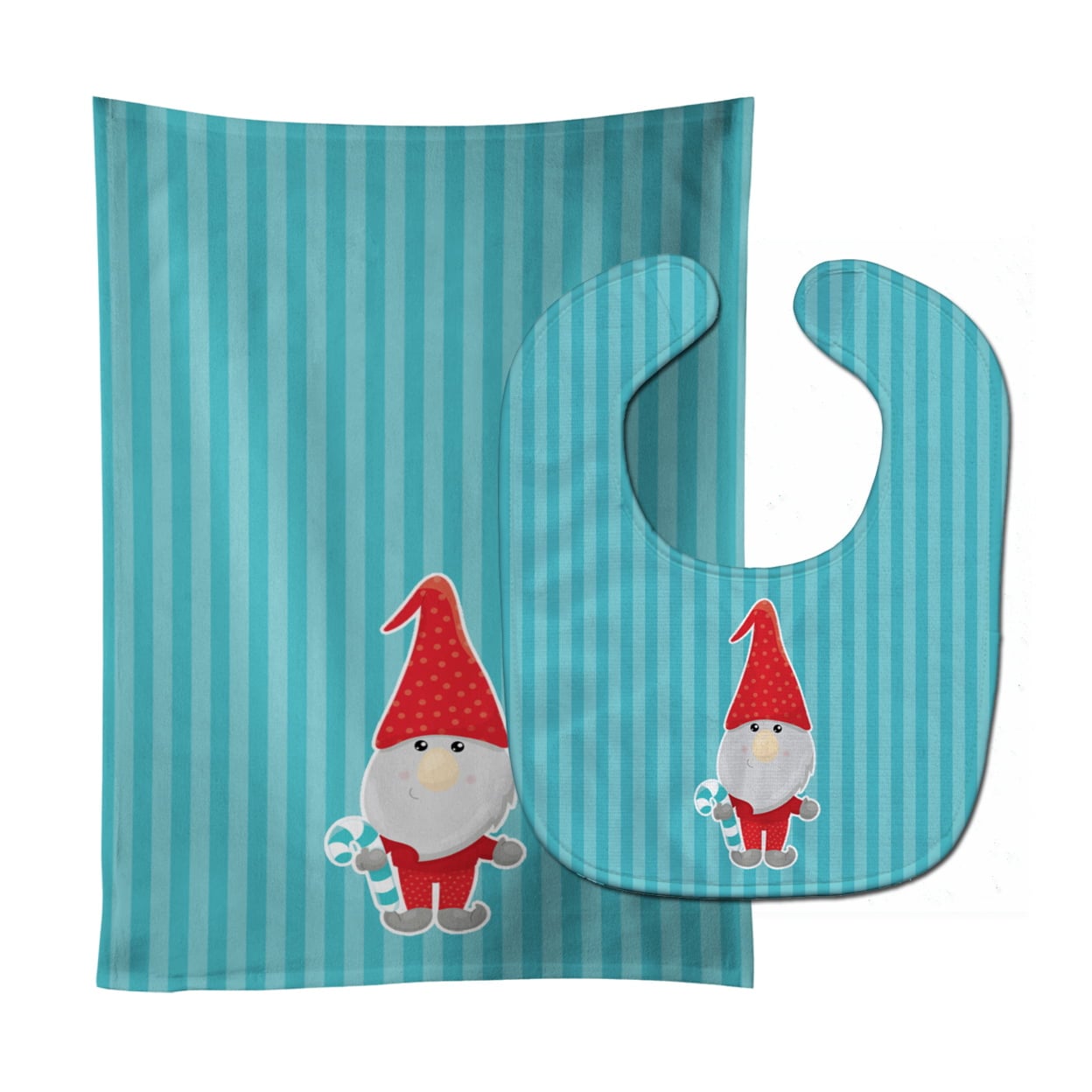 Christmas Gnome Candy Cane Baby Bib & Burp Cloth