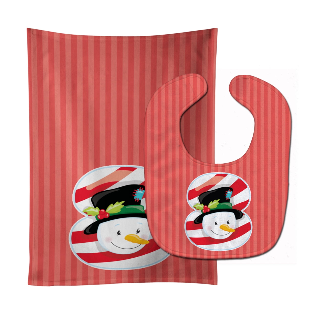 Christmas Month 8 Snowman Baby Bib & Burp Cloth