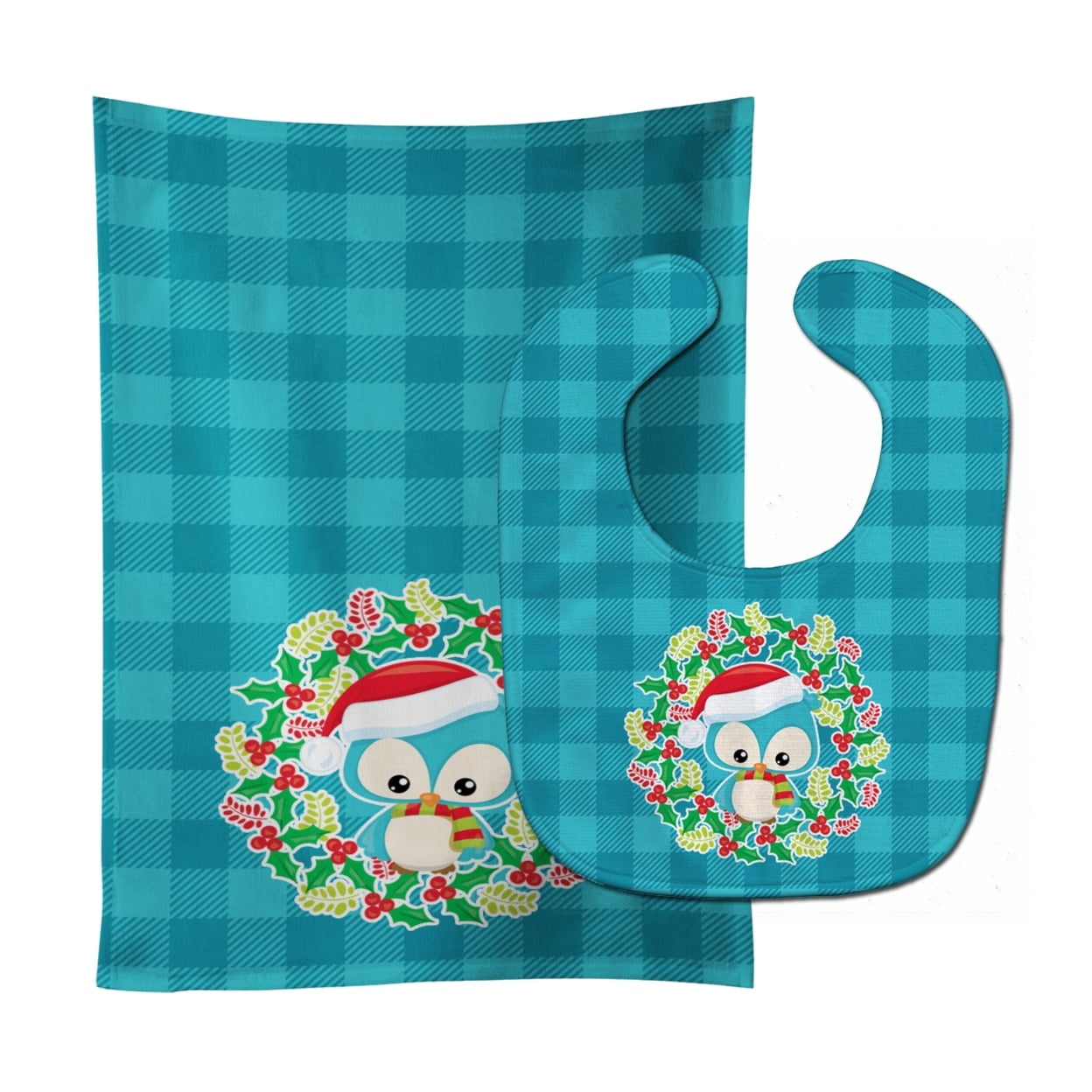 Christmas Owl Baby Bib & Burp Cloth