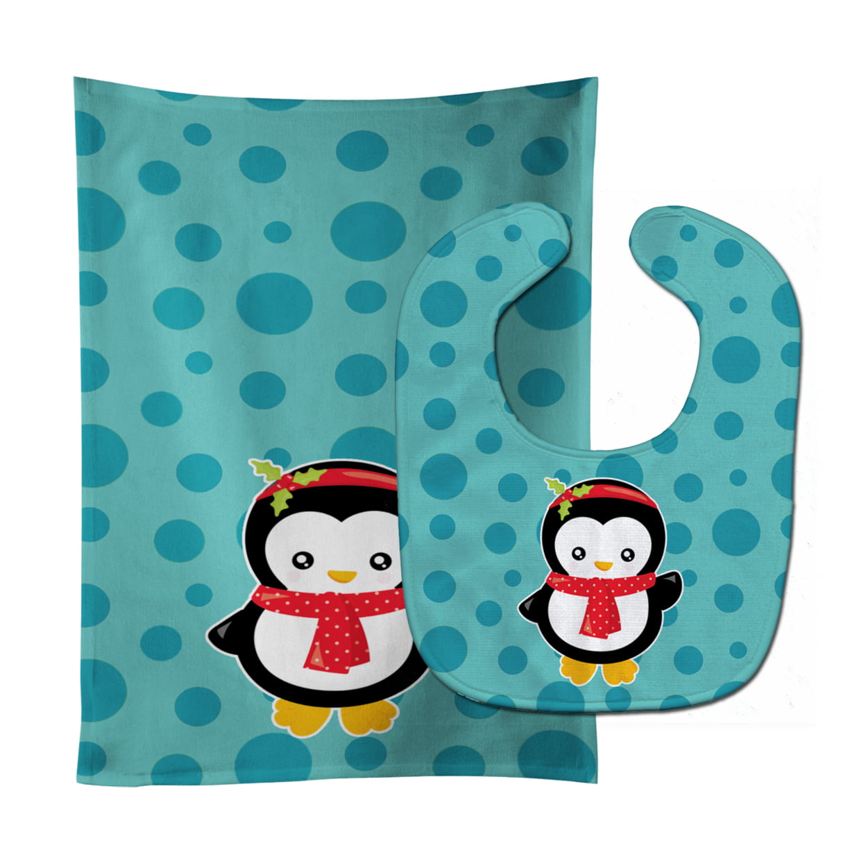 Christmas Penquin No.3 Baby Bib & Burp Cloth