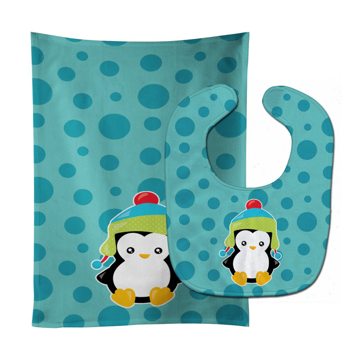 Christmas Penquin No.4 Baby Bib & Burp Cloth