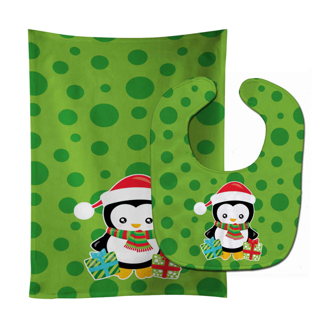 Christmas Penquin Presents Baby Bib & Burp Cloth