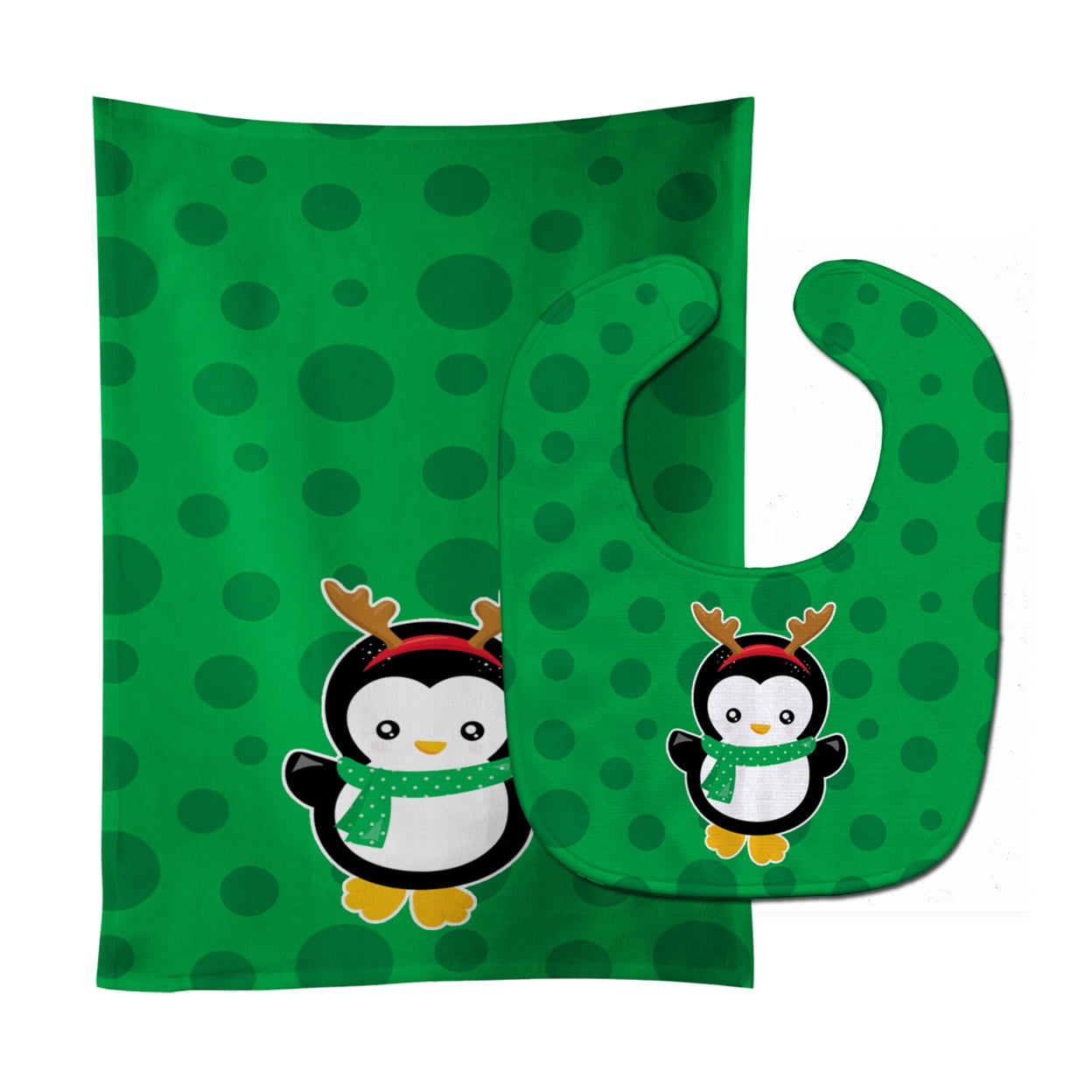 Christmas Penquin Reindeer Baby Bib & Burp Cloth