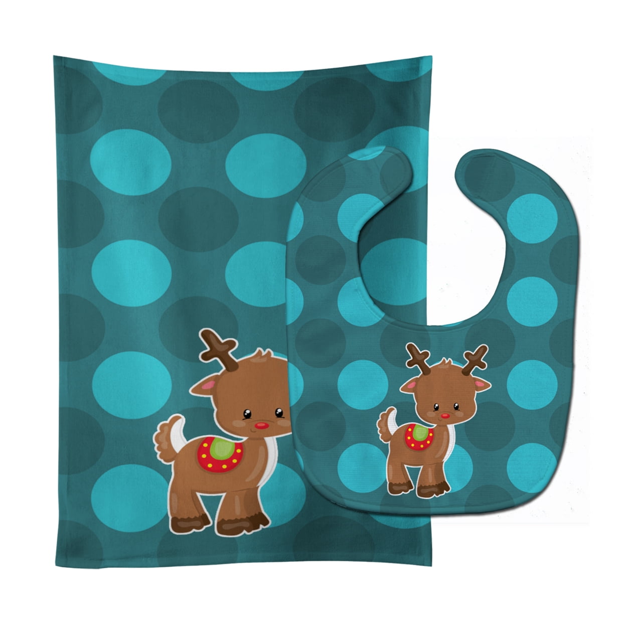 Christmas Reindeer No.2 Baby Bib & Burp Cloth