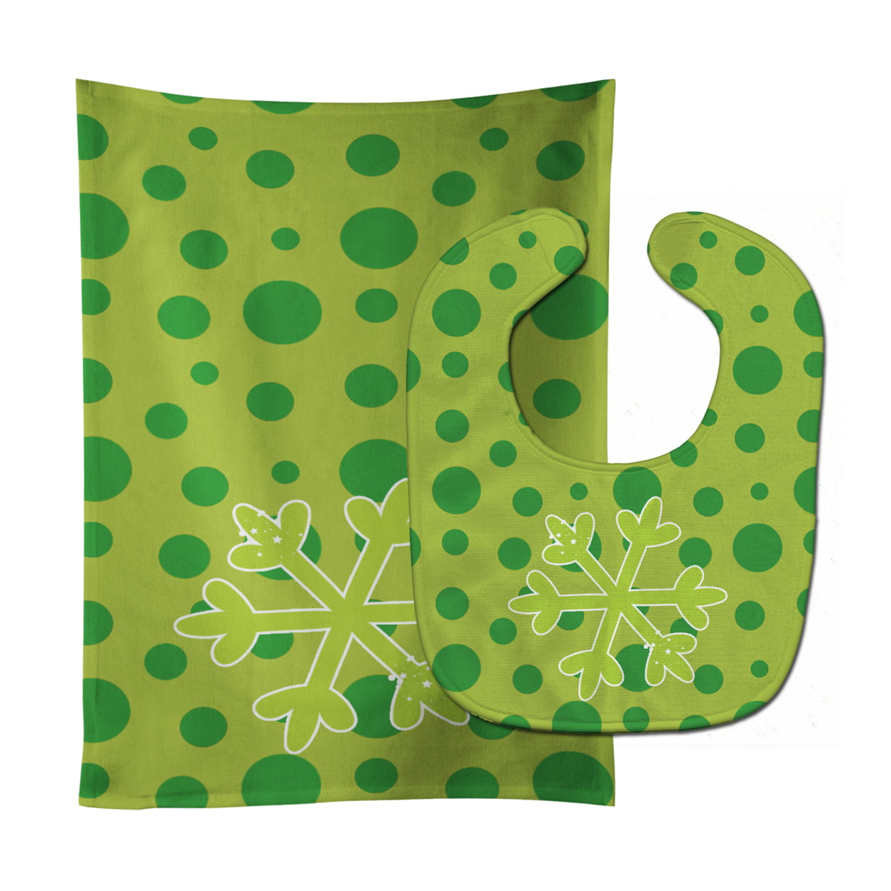 Christmas Snowflake Green Baby Bib & Burp Cloth
