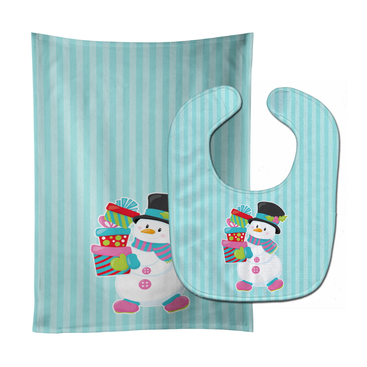 Christmas Snowman & Stripes Baby Bib & Burp Cloth
