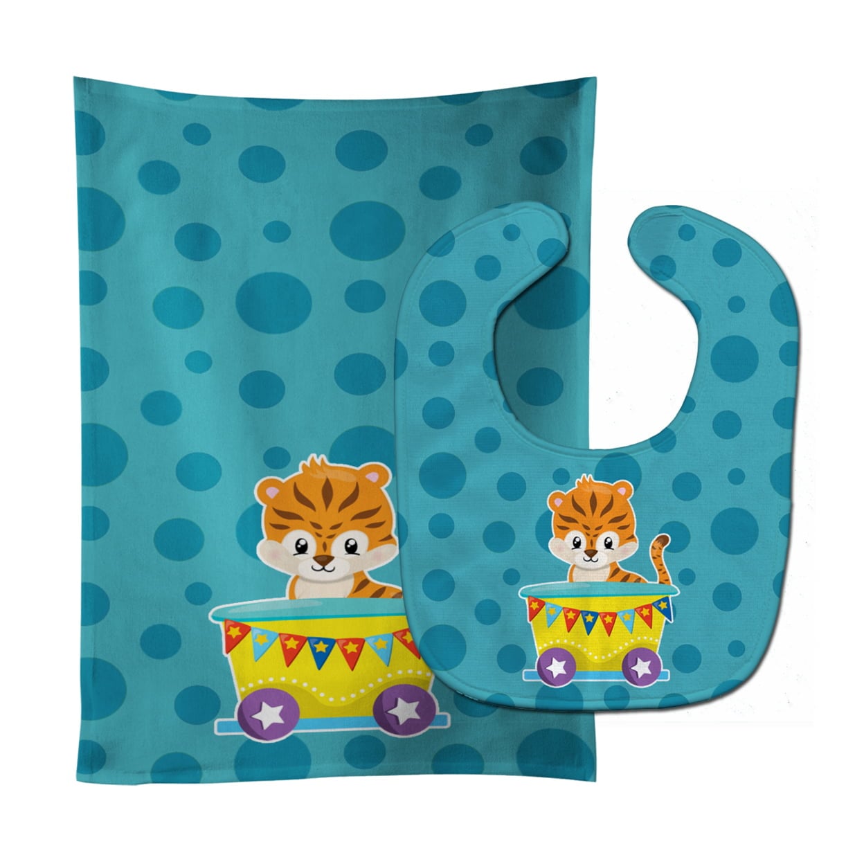 Circus Tiger Train Car Baby Bib & Burp Cloth