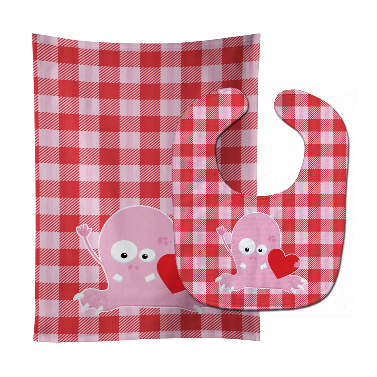 Cupid Monster Angel on Plaid Baby Bib & Burp Cloth